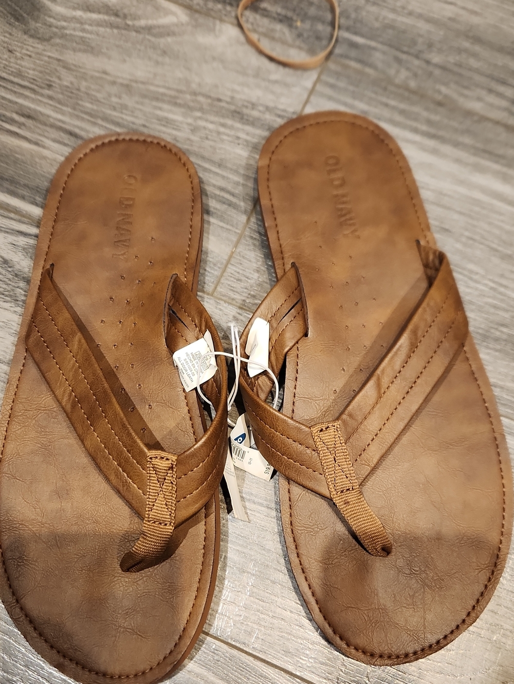 Old Navy Tan Brown Faux-Leather Thong Sandals Sz 10-11
